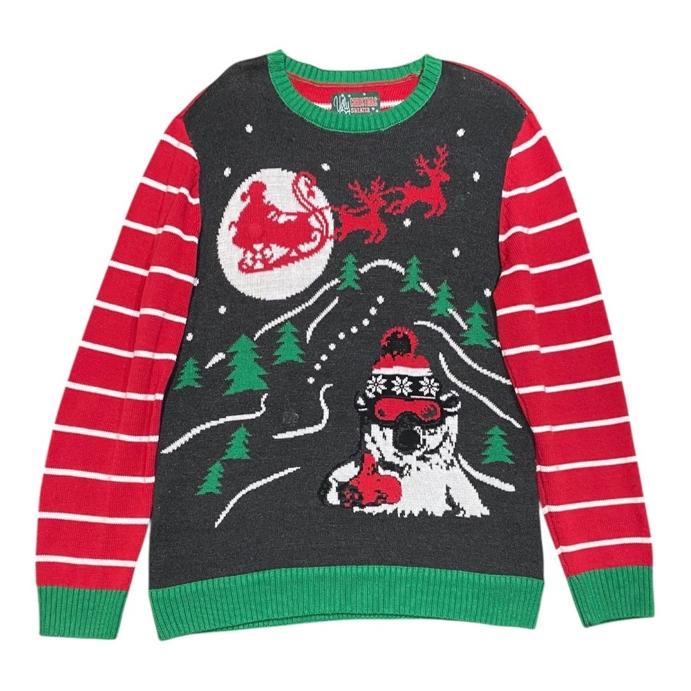 Ugly Christmas Sweater Women’s XL Holiday Sweater Polar Bear Santa & Reindeer